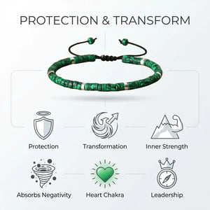 Malachite Natural Stone Bracelet for Stone of Protection, Transformation & Inner Strength — worn on wrist