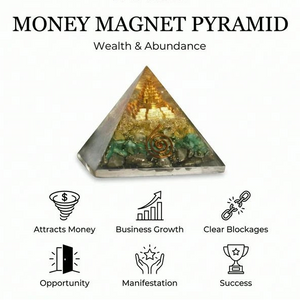 Money Magnet Pyramid with Pyrite, Tiger Eye, Citrine and Aventurine Stones