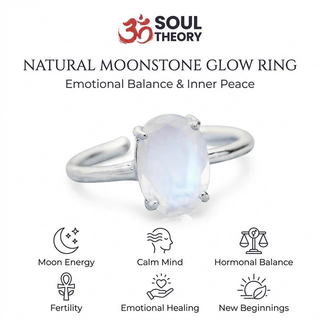 Natual Moonstone Glow Ring (Adjustable)