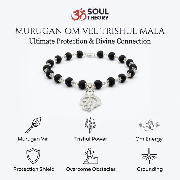 Murugan Om Vel Trishul Karungali Malai Silver Cap