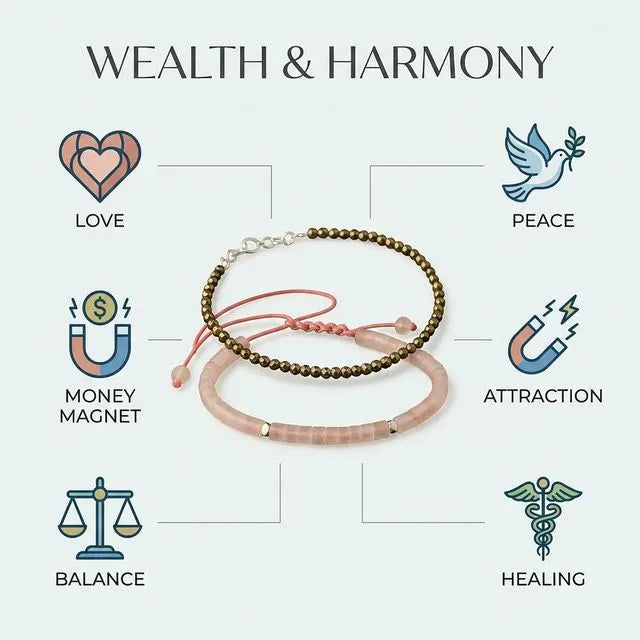 Pyrite Wealth Anklet x Rose Quartz Love & Harmony Bracelet Combo