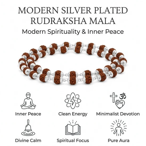 Rudraksha Mala Modern Silver Plated - detail view