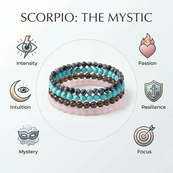 Scorpio Zodiac Energy Stone Stack of 4 Bracelet - worn on wrist