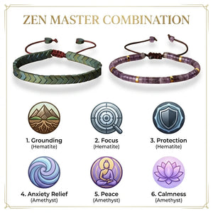 Zen Master Couple Combo - Mint Hematite Arrow & Amethyst Bracelets