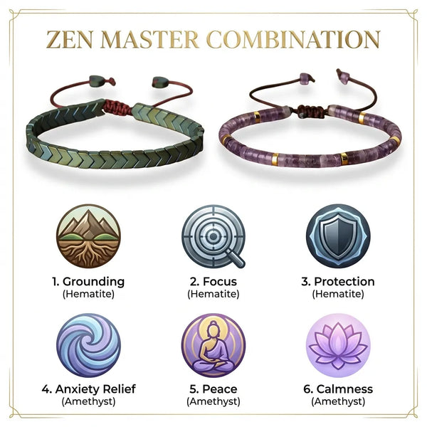 Zen Master Couple Combo - Mint Hematite Arrow & Amethyst Bracelets