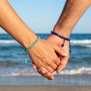 Lapis lazuli and imperial jasper couple bracelet combo worn at the beach for trust - Soultheory India