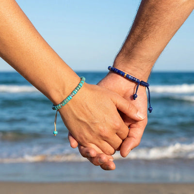 Lapis lazuli and imperial jasper couple bracelet combo worn at the beach for trust - Soultheory India