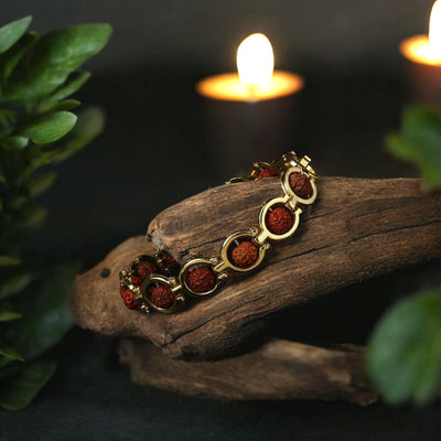 Gold Plated Round Rudraksha Bracelet - Soultheory certified