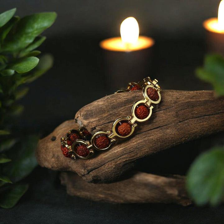 Gold Plated Round Rudraksha Bracelet - Soultheory certified