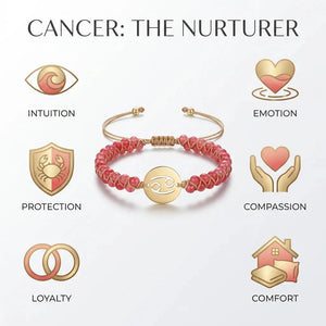 Cancer the nurturer chart with cherry pink zodiac bracelet showing intuition, protection and compassion