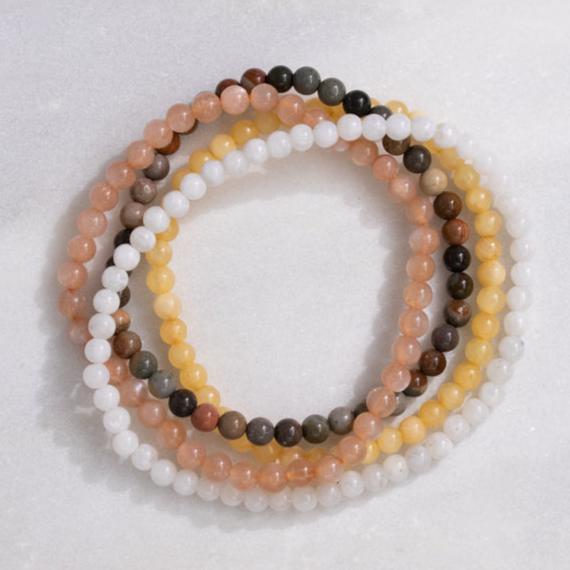 Cancer Zodiac Energy Stone Stack of 4 Bracelet