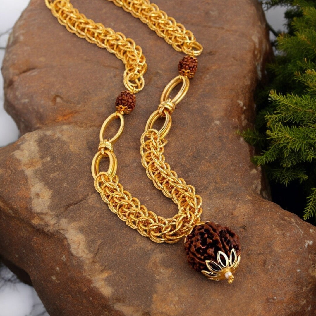 Gold Plated Rudraksha Chain - 5 mukhi