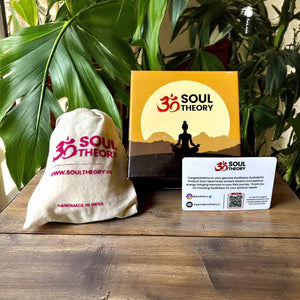 Soultheory chakra master kit gift box with cotton pouch and product authenticity card packaging