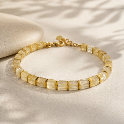 Natural citrine bracelet with golden hematite beads for abundance - Soultheory India