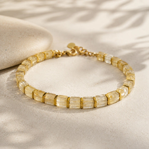 Natural citrine bracelet with golden hematite beads for abundance - Soultheory India