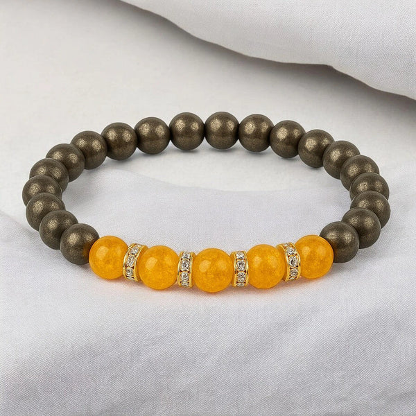 Citrine and pyrite bracelet with orange beads and crystal spacers for abundance and prosperity