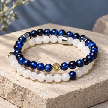 Clarity Bracelet Duo - Lapis Lazuli, Tiger's Eye & White Jade (Set of 2)