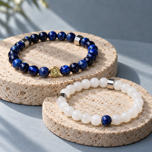 Soultheory Clarity Bracelet Duo - Lapis Lazuli, Tiger's Eye & White Jade (Set of 2) - editorial product photograph