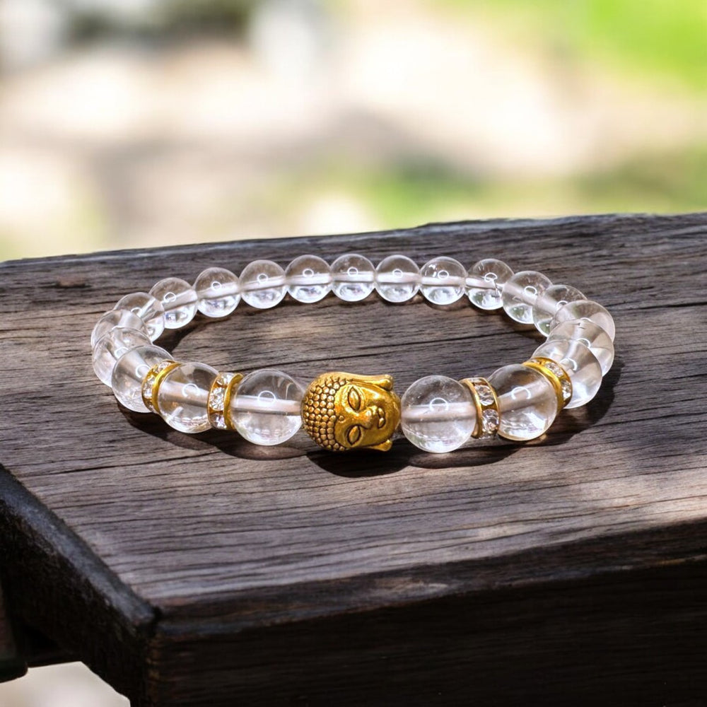 Clear Quartz (Sphatik) Natural Stone Buddha Bracelet