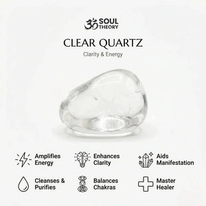 Infographic explaining clear quartz bracelet benefits like amplifying energy and enhancing clarity