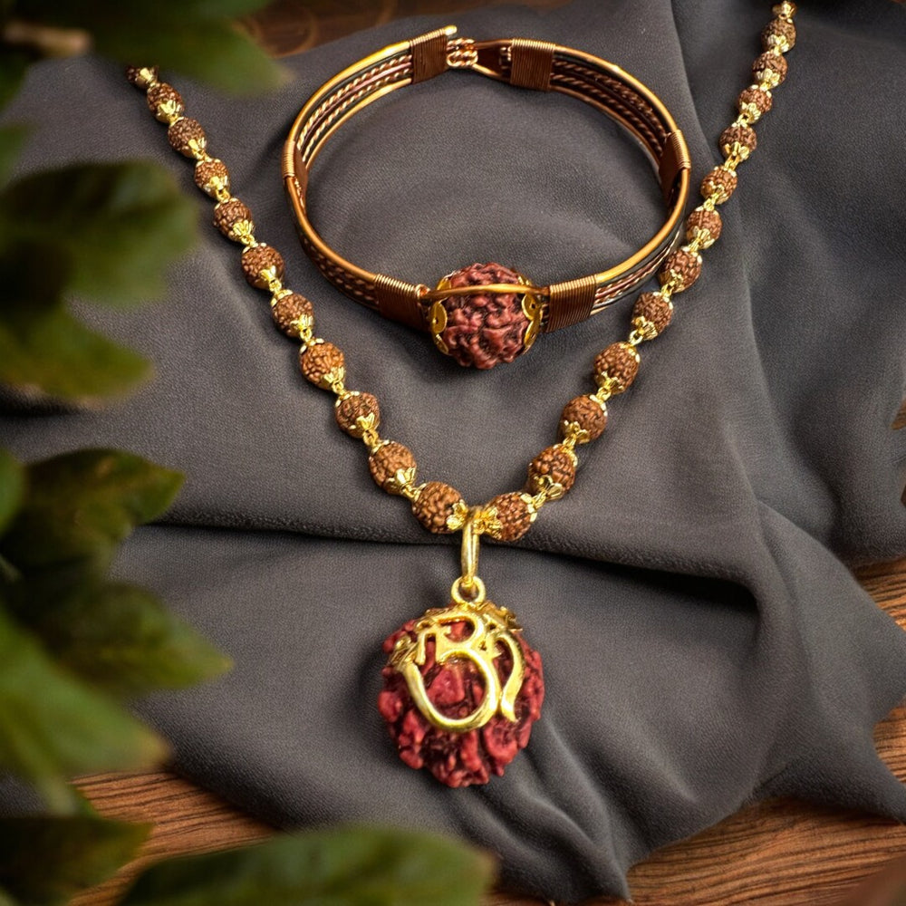 Pure Copper Rudraksha Bracelet + Rudraksha OM Sree Necklace (COMBO) Original Nepali