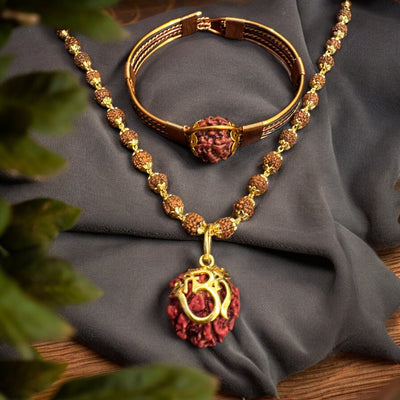 Pure Copper Rudraksha Bracelet + Rudraksha OM Sree Necklace (COMBO) Original Nepali - Soultheory certified