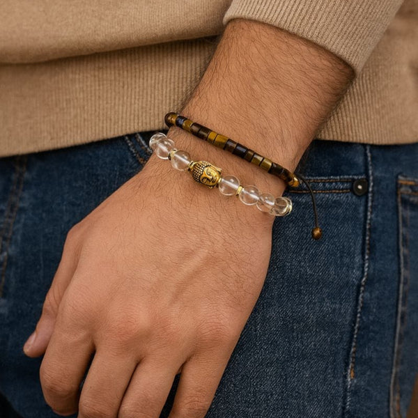 Focus & Productivity Office Combo – Confidence x Mental Clarity (Tiger Eye & Clear Quartz)