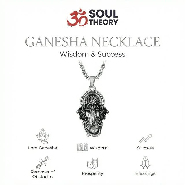 Silver plated Lord Ganesha pendant necklace for wisdom and success on a chain - Soultheory India