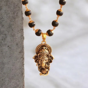 Karungali Necklace with Lord Ganesha Gold Plated Pendant