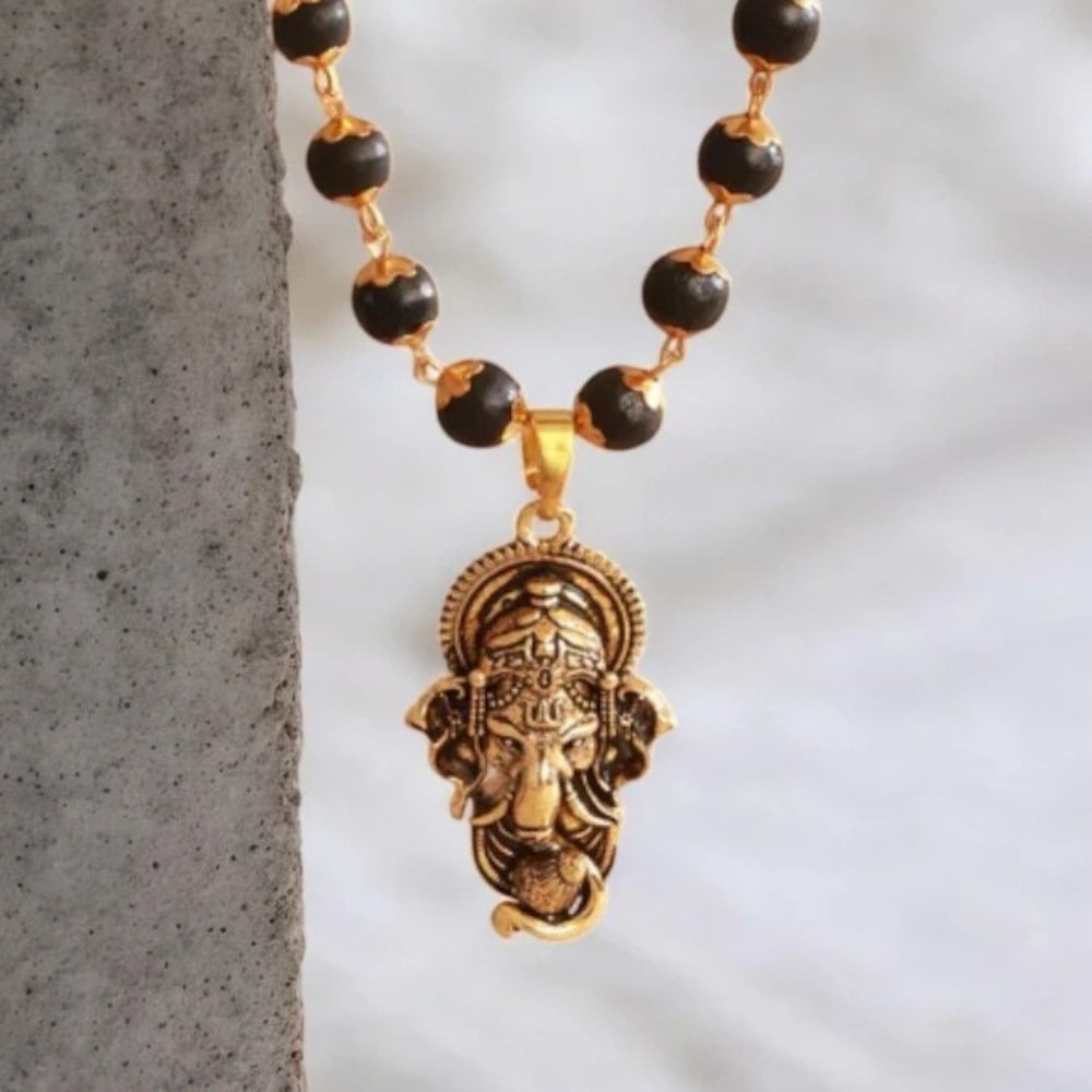 Karungali Necklace with Lord Ganesha Gold Plated Pendant