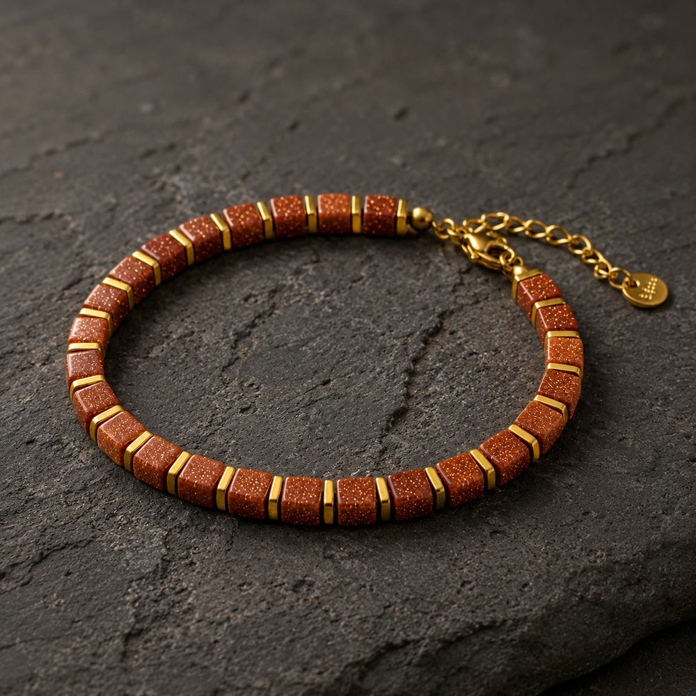 Shimmering goldstone bracelet with golden hematite beads for ambition and confidence - Soultheory India