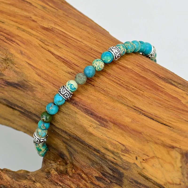 Blue Imperial Jasper Natural Stone Bracelet For Stress Relief, Protection, and Spiritual Growth
