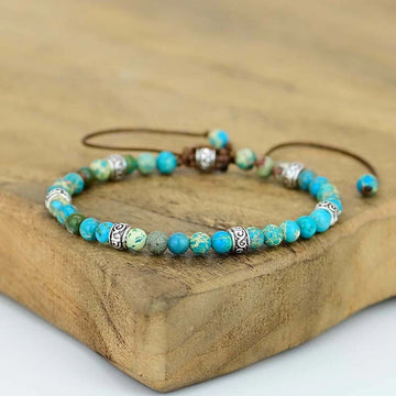 Blue Imperial Jasper Natural Stone Bracelet For Stress Relief, Protection, and Spiritual Growth