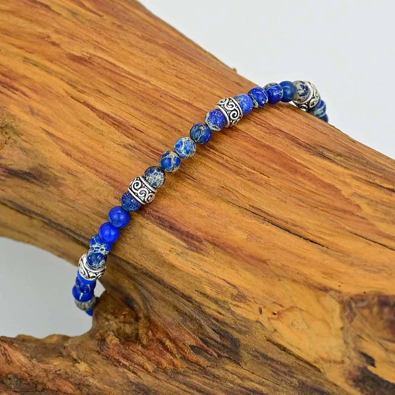 Navy Blue Imperial Jasper Natural Stone Bracelet for Serenity, Strength, and Protection