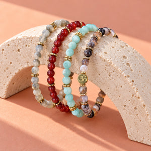Soultheory Healthy 4 mm bracelet stack with Labradorite, Carnelian - editorial product photograph