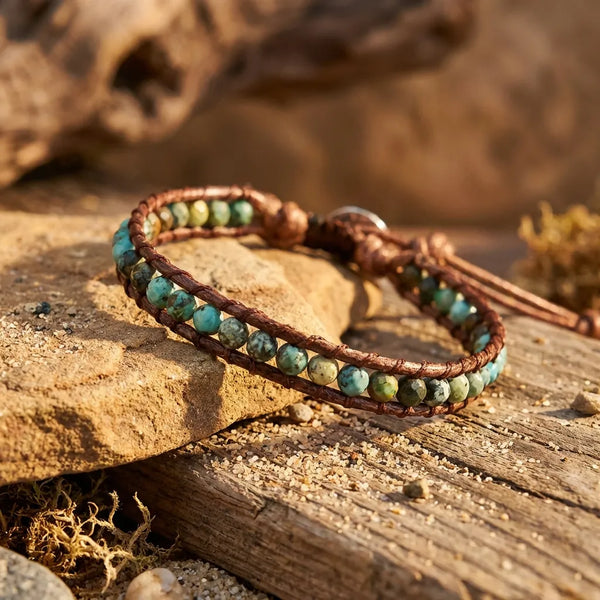 African Turquoise Natural Stone Wrap Bracelet — image 5