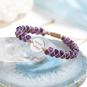 Aquarius Zodiac Symbol Sign Energy Stone Bracelet