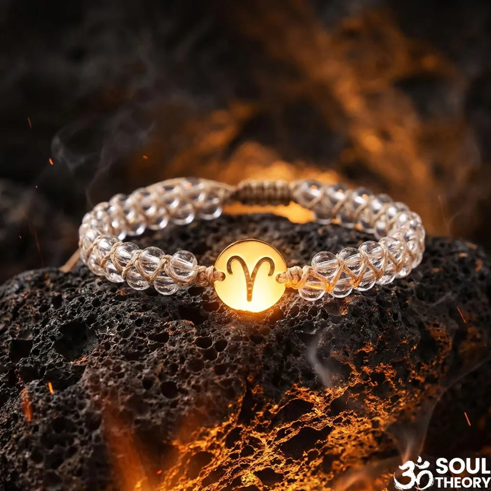 Aries Zodiac Symbol Sign Energy Stone Bracelet