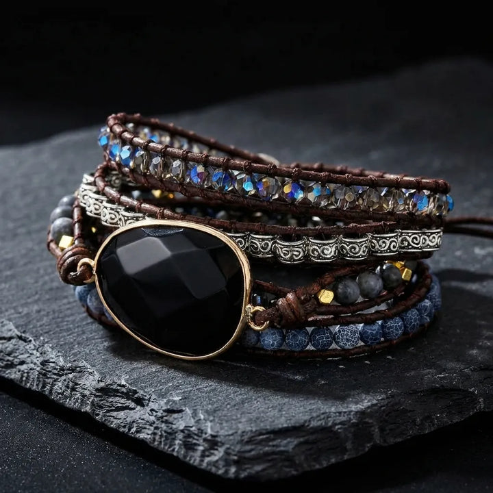 Natural Black Onyx Wrap Bracelet for Strength, Focus & Protection - Soultheory certified