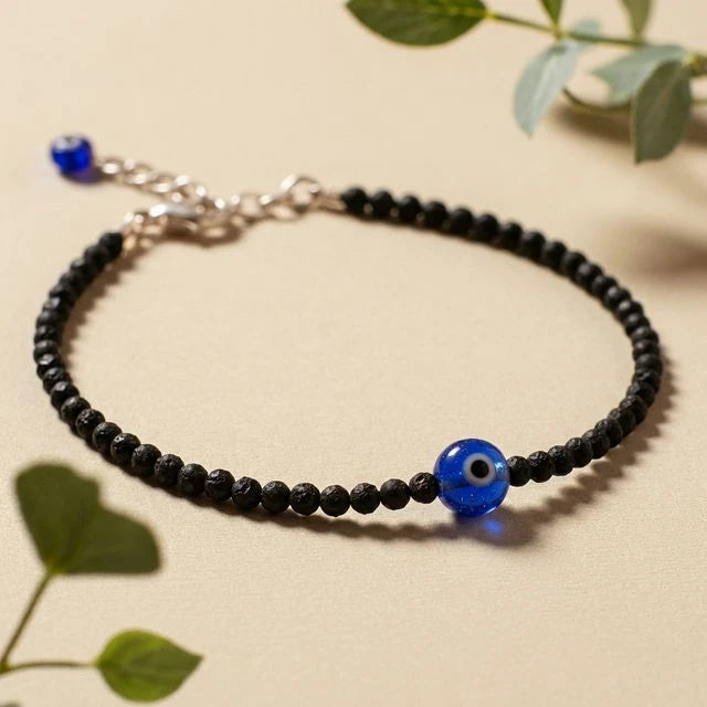 Black Tourmaline Anklet with Evil Eye (Nazar) Charm