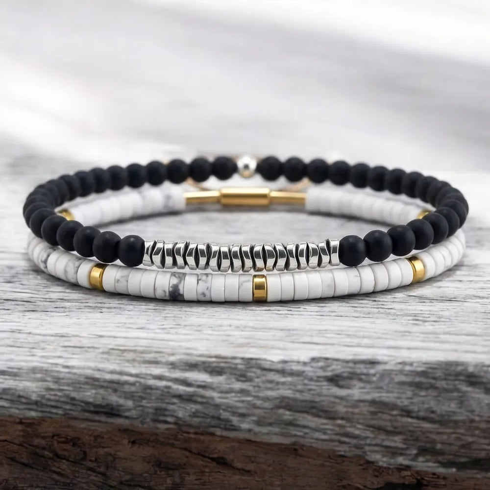 Distance Couple Set: Black Onyx & White Howlite Connection Couple Combo