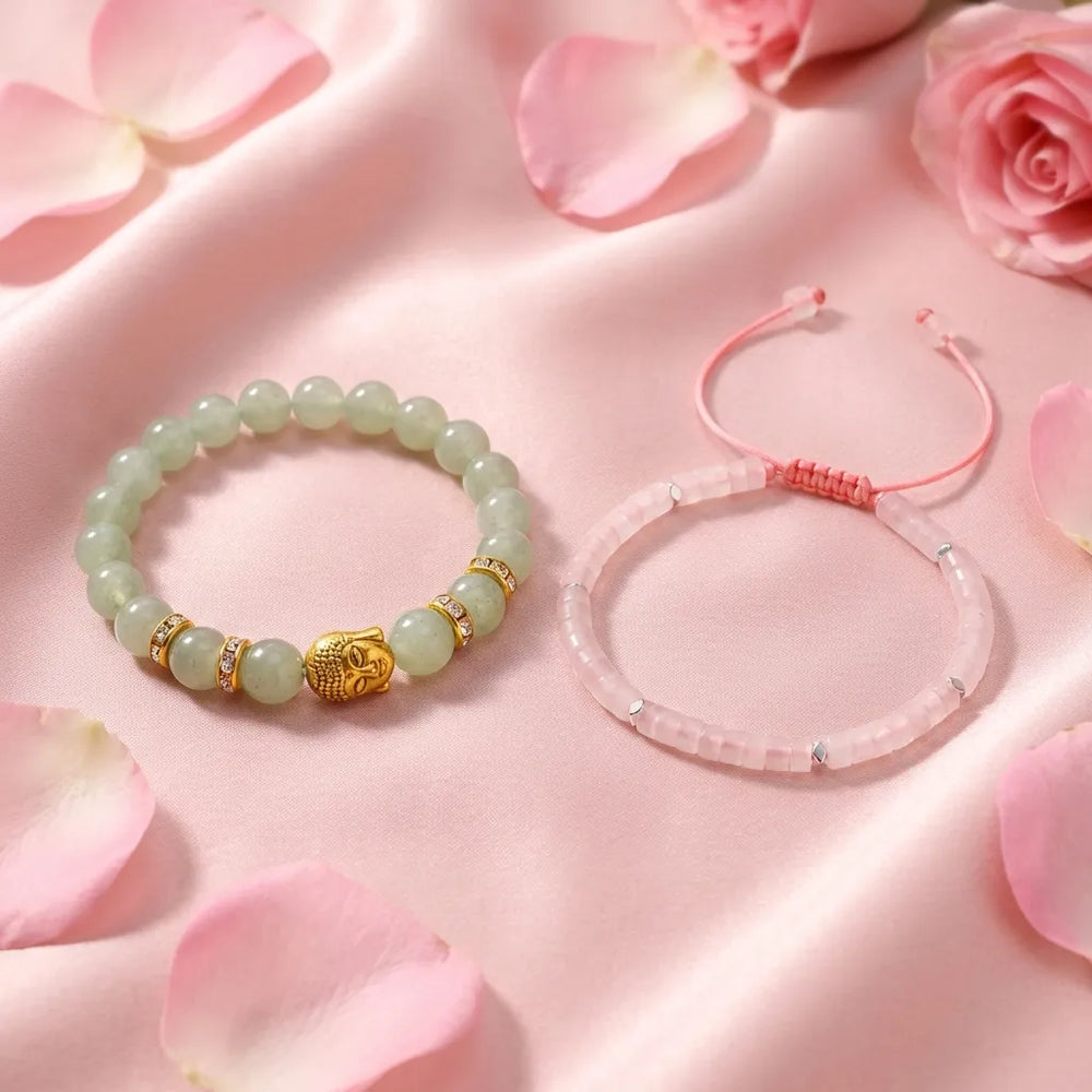 Heart Connection: Green Aventurine & Rose Quartz Couple Combo