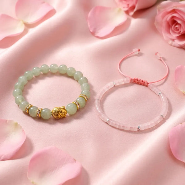 Heart Connection: Green Aventurine & Rose Quartz Couple Combo