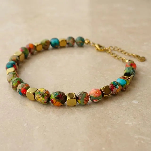 Multi-Imperial Jasper Stainless Steel Natural Stone Bracelet - Soultheory certified