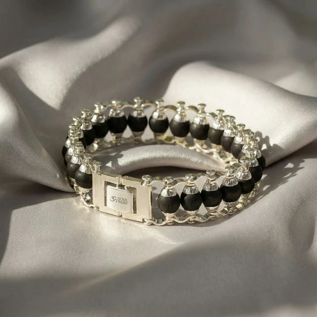 Karungali Modern Bracelet Silver Plated - Natural Ebony Wood