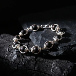 Karungali Malai Silver Cap Bracelet Modern - Ebony Wood — image 5