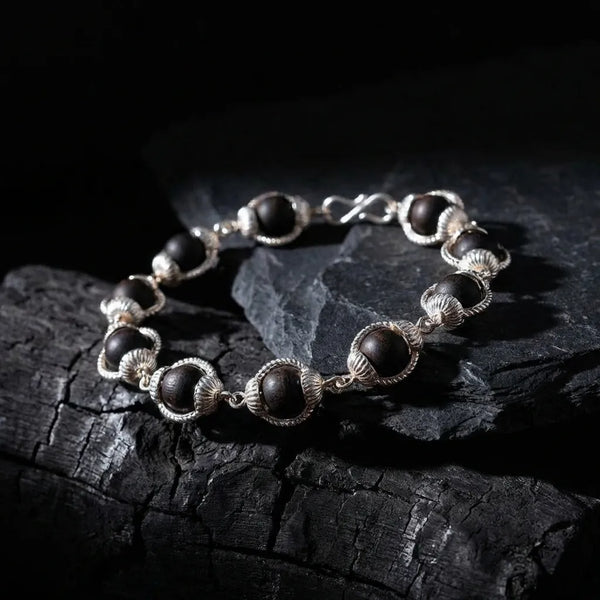 Karungali Malai Silver Cap Bracelet Modern - Ebony Wood — image 5