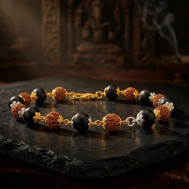 Karungali Rudraksha Bracelet Gold Silver Cap Plated