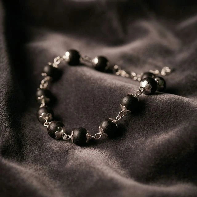 Karungali Malai Silver Cap Bracelet - Ebony Wood