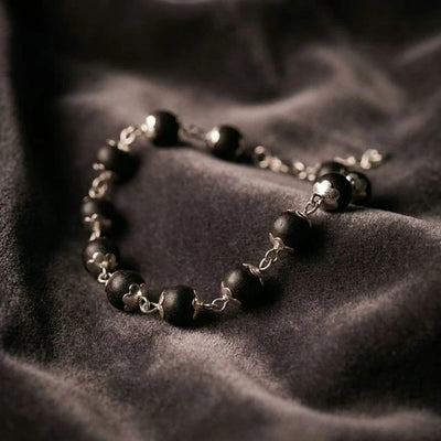 Karungali Malai Silver Cap Bracelet - Ebony Wood - Soultheory certified